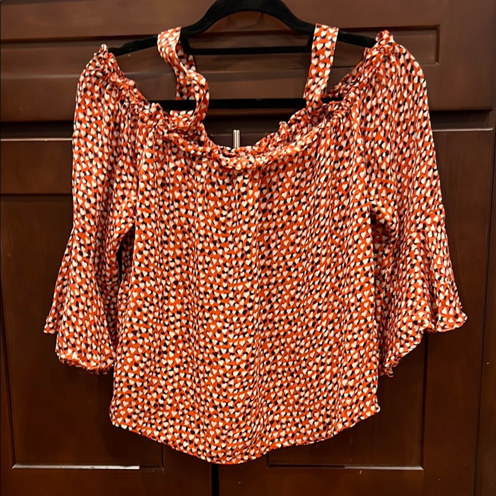 J. Crew Orange and White Off the Shoulder Bell Sleeve Blouse